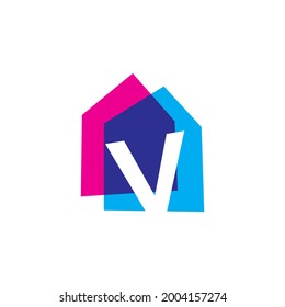 letter v house home overlapping color logo vector icon illustration