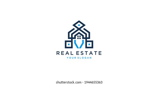 Letter v house logo design template inspiration
