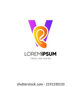 Letter V Human Ear Logo Design Vector Icon Graphic Emblem Illustration