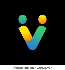 carta v con logotipo humano, plantilla de diseño del logotipo de atención comunitaria