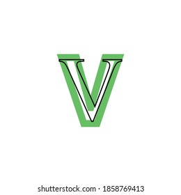 letter V icon with black border in green silhouette, environmentally sustainable style
