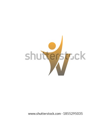 Letter V  icon logo with abstrac sucsess man in front, alphabet logo icon creative design illustration