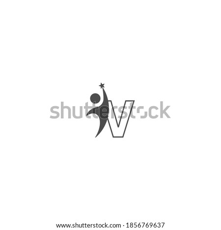 Letter V icon logo with abstrac sucsess man in front, alphabet logo icon creative design illustration