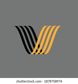 Letter V icon logo with black and yellow colour on gray background.