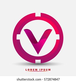 Letter V icon and logo for business name.  New design and elegant typographic. twisted, with red rings