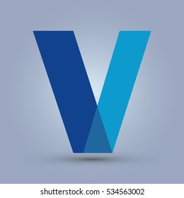 Letter V icon and logo template. Flat design and elegant typographic. Blue
