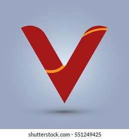 Letter V icon and logo template.  New Flat design and elegant typographic concept. Two line yellow. red