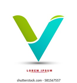 Letter V icon and logo template.  New  Flat elegant typographic. gradation with blue and green