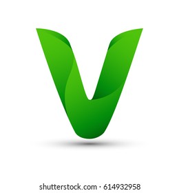Letter V icon and logo template. elegant typographic with twisted green