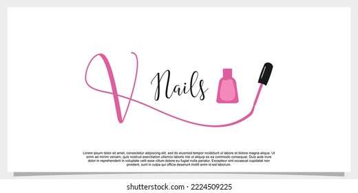 letter v with icon nail polish logo design template