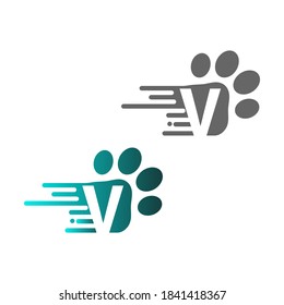 Letter V  icon on paw prints logo design 