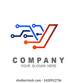 Letter v icon, technology smart logo, computer and data related business, electronic logo vector line symbol