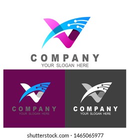letter v icon, technology smart logo, computer and data related business, electronic logo vector