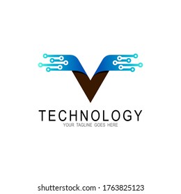 Letter v icon technology smart logo illustration, letter v and technology logo vector