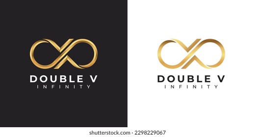 Letter V Infinity Logo design and Gold Elegant Luxury symbol for Business Company Branding and Corporate Identity