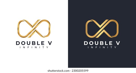 Letter V Infinity Logo design and Gold Elegant symbol for Business Company Branding and Corporate Identity