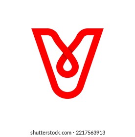 Letter V infinity sign. Cyclic red letter V. Modern natural endless loop. Futuristic logo corporate design.