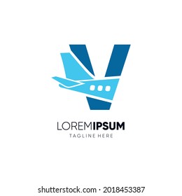 Letter V Initial Airplane Tail Logo Design Vector Graphic Icon Emblem Illustration