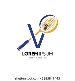 Letter V Initial Badminton Racket Logo Design Vector Icon Graphic Emblem Illustration