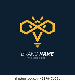 Letter V Initial Bee Line Logo Design Vector Icon Graphic Emblem Illustration 