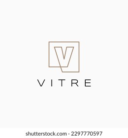 Letter V Initial Lettermark Outline Continuous Line Gold Square Logo Vector Icon Illustration