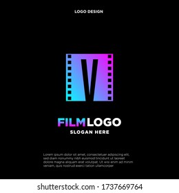 Letter V initial logo for Cinema film and videography design template