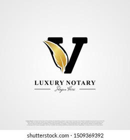 Letter V Initial logo with Feather Luxury gold.