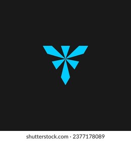 Logo inicial de la letra V con estilo de luz de lluvia. Logotipo del triángulo invertido con color azul.