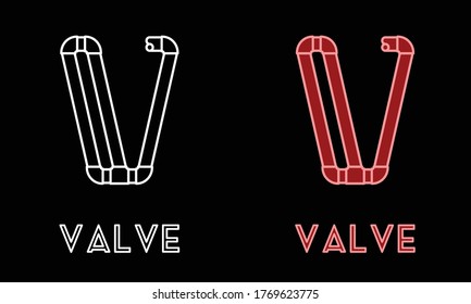 Buchstabe V Initiales Logo in Form von Benedeten Pipes. Geeignet für Unternehmen, Ikone, Identität, Firmenlogo, Karte, Architektur, Wasserbezogen, etc.