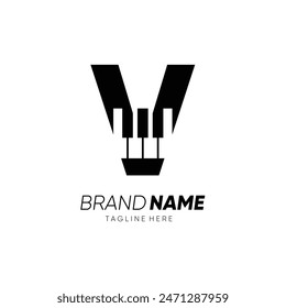 Letter V Initial Piano Logo Design Vector Icon Graphic Emblem Symbol Illustration