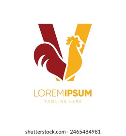 Letter V Initial Rooster Chicken Logo Design Vector Icon Graphic Emblem Symbol Illustration