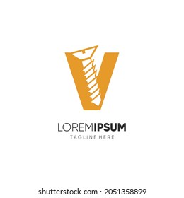 Letter V Initial Screw Logo Design Vector Icon Graphic Emblem Illustration Background Template