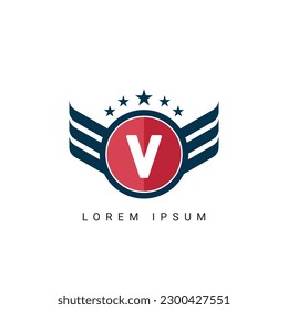Letra V protector inicial con diseño de logotipo de alas