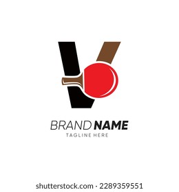 Letter V Initial Table Tennis or Ping Pong Racket Logo Design Vector Icon Graphic Emblem Illustration