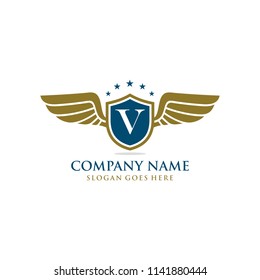 Letter V initial wing logo design