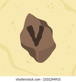 letter V initials hole in stone design on sand background, vector logo letter typography illustration.