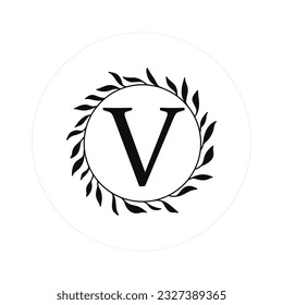 Letra "V" con marcos florales redondos, logotipo de monograma vectorial, archivo de corte