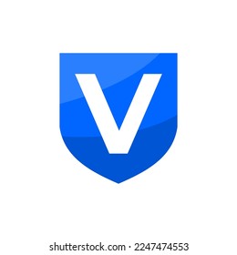 Buchstabe V in einem blauen Schild. für alle Geschäfte im Zusammenhang mit Sicherheits- oder Verteidigungsunternehmen.