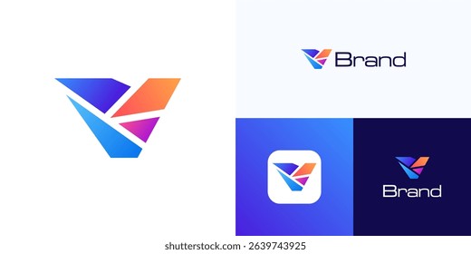 Letter V with irregular, regular geometric, Logo icon design vector element, Symbol initial alphabet sign with dynamic vibrant gradient colorful for blockchain, technology and brand identity business