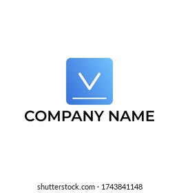letter v isolated on rectangle gradient blue color logo design template