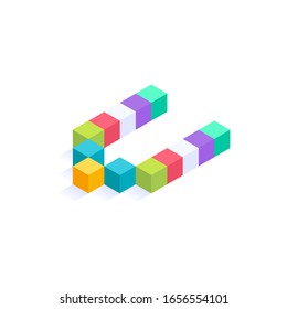 Letter V Isometric colorful cubes 3d design, three-dimensional letter vector illustration isolated on white background