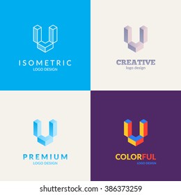 Letter "V" isometric logo set.