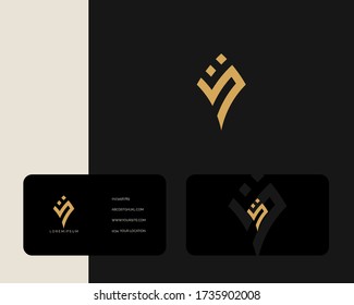 Letter V J logo design with business card vector template. creative minimal monochrome monogram symbol. Premium business logotype. Graphic alphabet symbol for corporate identity