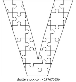 Letter V with jigsaw