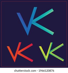 Letter V and K unique logo template vector illustration.multiple gradient color elegant typographic vk design. kv logo icon