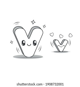 Letter V kawaii style black and white. Character of the alphabet