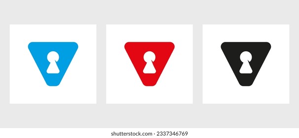 Letter V Key Hold Logo Design. Locked Icon, Security, Protection, Safe Symbol Vector Template
