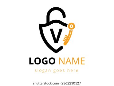 Letter V Key Logo Combine With House Locker Key. Lock logo sign symbol vector illustration