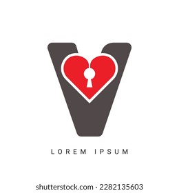 Letter V with keyhole Love icon unique logo design
