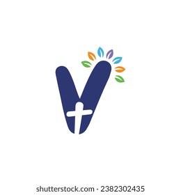 Letter V Kids Church Logo Design Template Inspiration, Vector Illustration.